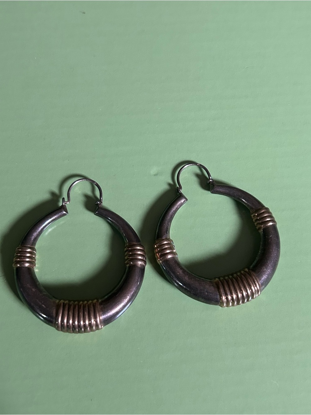 Sterling Silver Hoop Earrings with Gold-Tone Accents - Dark Silver